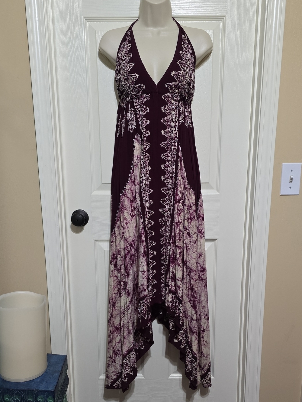 Plum Halter High-Low Dress with Cream Pattern